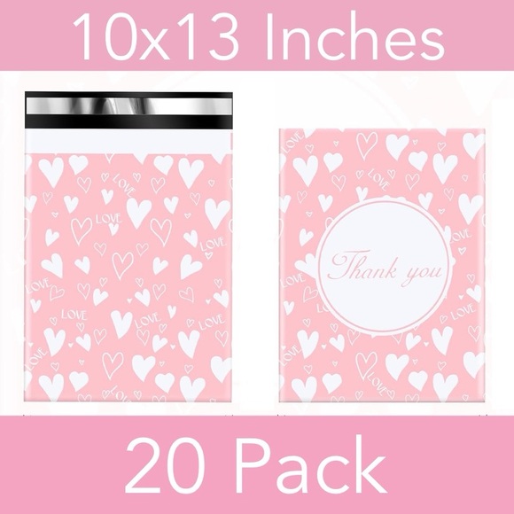10x13” Pink Hearts PolyMailers 20 Pack - Picture 2 of 4